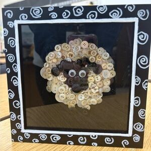 Button Sheep Art in Black Frame